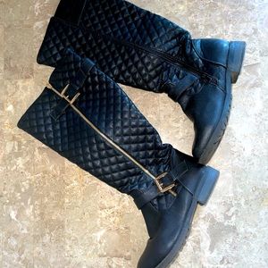 Women’s Black boots leather like material with gold accent